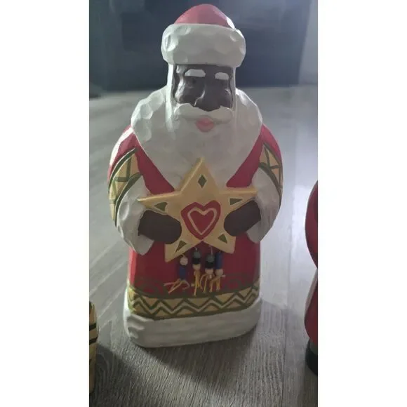 3 Vintage Painted Folk Art Christmas African / Brown Santa Figures Decor 10" - Picture 11 of 16